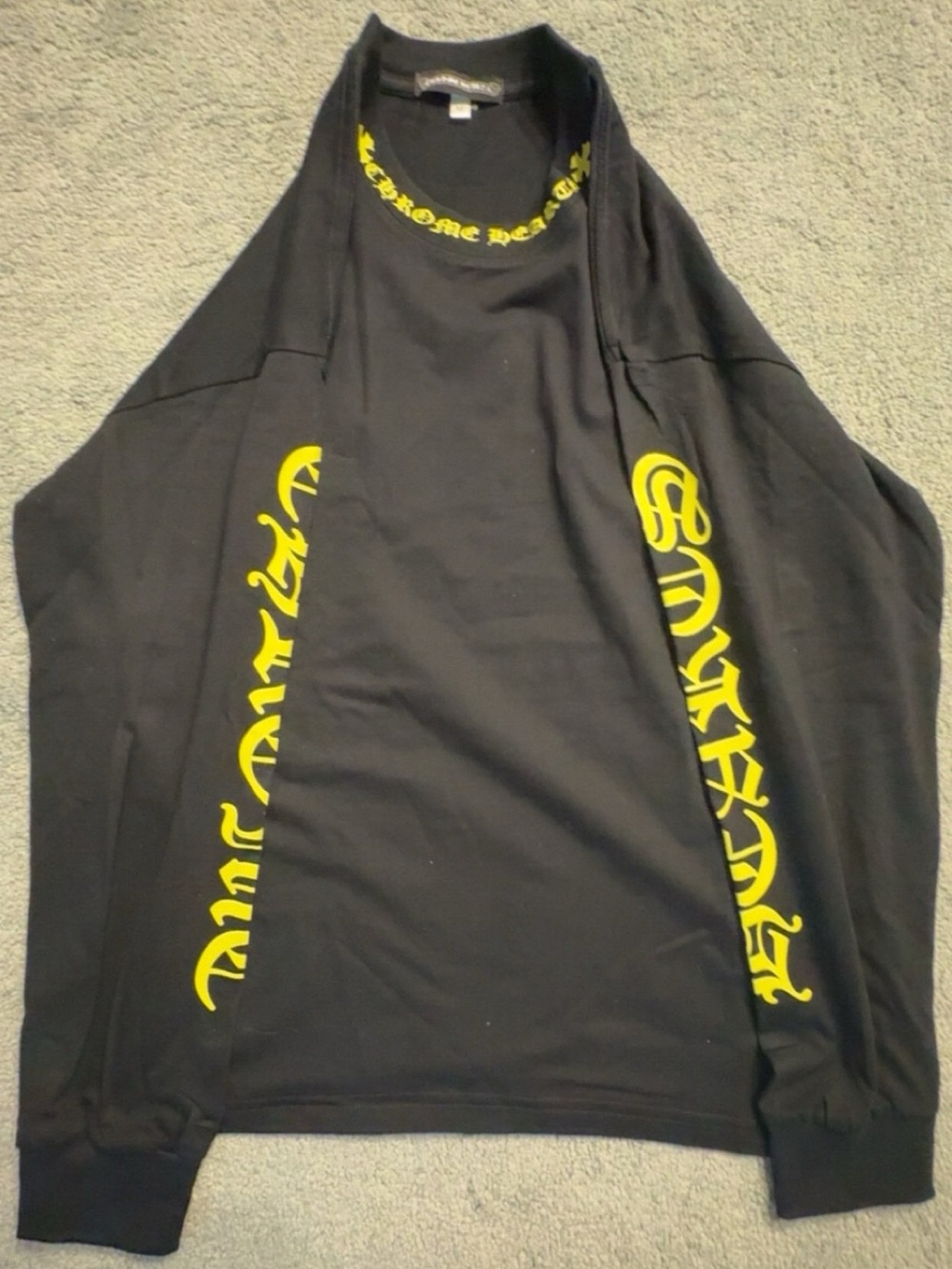 Chrome Hearts Black Long-Sleeve Graphic Tee with Yellow Script
